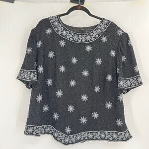 Cote d Azur Silk Beaded Flower Old Money Black Y2K Blouse Country Women’s 3X